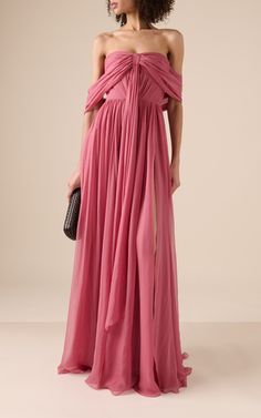 Off-The-Shoulder Silk Chiffon Maxi Dress By Zuhair Murad | Moda Operandi Wedding Dress For Women, Shoulder Wedding Dress, Off Shoulder Wedding Dress, Dusty Rose Dress, Elegant Party Dresses, Maxi Dress Prom, Maxi Dress Cocktail, Chiffon Gown, Zuhair Murad