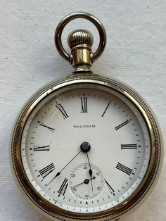 This is a listing for a Big 18sz Waltham Pocket Watch It has a Grade 18 7 Jewel Model 1883 Swing out  Movement. The movement is Full plate and has a nice shiny decorative finish. The porcelain dial is single sunk with NO hairlines.  Applied Roman numerals for the hours. The case is marked pat ped. Trademark and probably silveroid. There is a chip in the Glass crystal as shown in the photos.The movement is stem-wind/stem set.  This very nice Waltham Model 1883 winds,sets, and keeps time.  International buys please message me for a shipping quote. Thank you Journey To The Past, Clock Repair, Vintage Timepiece, Pocket Watch Antique, The Hours, Antique Clocks, Pocket Watches, Tick Tock, Single Sink