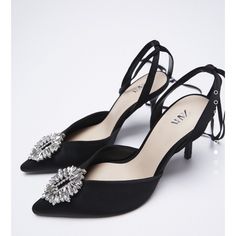 Zara Embellished Tied Pumps Zara Pumps, Fashion Style Guide, Black Slingback Heels, Girl Best Friend, Heels Low Heel, Black Heels Low, Tie Up Heels, Zara Boots, Zara Heels