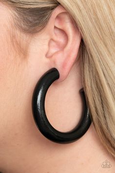 Paparazzi Accessories - I WOOD Walk 500 Miles #E267 - Black Earrings Paparazzi Jewelry Images, Wood Hoop Earrings, Black Hoops Earrings, 500 Miles, Pink Jewels, Wooden Hoop, Ball Necklace, Paparazzi Accessories, Wooden Earrings