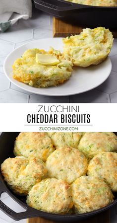 zucchini cheddar biscuits in a cast iron skillet