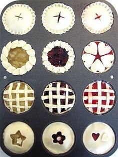 nine pies are arranged in rows on a baking sheet