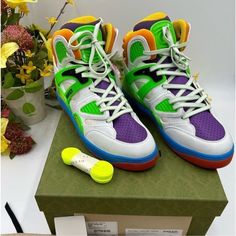 Men’s Gucci High Top Multicolored Sneakers Size 7.5. Fits 8.5 Us. Comes With Original Box And Dust Covers And Extra Laces. Absolutely Brand New Never Worn Originally Over $1075. Gucci High Top, Gucci High Top Sneakers, Gucci High Tops, Gucci Shoes, Dust Cover, Mens Shoes Sneakers, High Top, Top Sneakers, High Top Sneakers