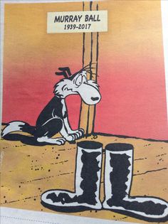 an image of a cartoon dog sitting on the ground with his feet up against a pole