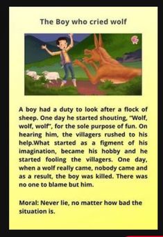 The Boy Who Cried Wolf, Small Stories For Kids, Ingles Kids, Stories With Moral Lessons, English Moral Stories, Very Short Stories, Reading Comprehension For Kids, Short Moral Stories, English Stories For Kids