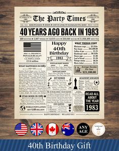 an old newspaper with the words 60th birthday gift on it