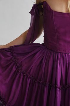 The Siena Dress in Nightshade – Wild Rose & Sparrow Elegant Purple Tiered Dress, Purple Fitted Tiered Dress, Purple Ruffled Ball Gown Dress, Purple Ball Gown Dresses With Ruffles, Purple Tiered Prom Dress, Purple Ruffled Dress For Gala, Purple Ruffle Dress For Gala, Purple Ruffled Prom Dresses, Purple Tiered Skirt Party Dresses