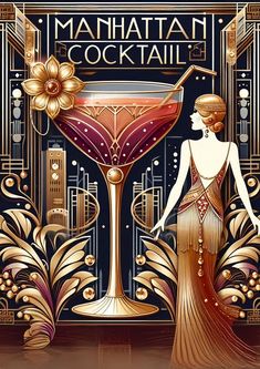 Add a touch of 1920s glamour to your space with this stunning Art Deco Manhattan cocktail print. Featuring intricate gold detailing, rich red and black tones, and a beautifully styled flapper figure, this digital artwork captures the elegance and sophistication of the iconic cocktail. Perfect for home bars, dining areas, or any space needing a vintage-inspired upgrade. This high-resolution digital download is ideal for cocktail lovers, art deco enthusiasts, and those looking to add a luxurious vibe to their decor. Available in a convenient multiple sezised, ready for easy printing and framing. Digital Download: High-resolution files - see sizes below Style: Art Deco, Vintage, Elegant Perfect For: Home bar decor, kitchen art, cocktail lover gifts Featured Cocktail: Manhattan Wall Art For Bar Area, Art Deco Signs, Art Deco Speakeasy, Speakeasy Art, 1920s Bar, Art Deco Poster Design, Art Deco Mood Board, Art Deco Graphic Design, Art Deco City