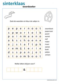 a word search page with the words in german