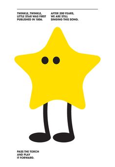 a yellow star with two black eyes and one white face, standing in front of a white background