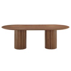 an oval wooden table with two columns on each side