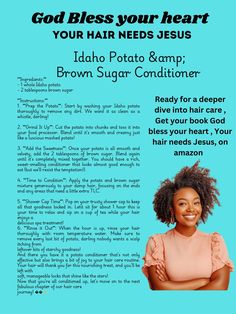 🎉 It’s Here! 🎉
Your hair’s new best friend has arrived—“God Bless Your Heart, Your Hair Needs Jesus” is all about embracing your natural crown with love, laughter, and some DIY magic! 💁🏾‍♀️✨

🌿 From oils to conditioners to shampoos, I’m sharing all the hair care remedies you NEED to know! 💆🏽‍♀️🌀

📖 Ready to bless your hair? Hit that link in bio and grab your copy today!

#HairJourney #NaturalHair #DIYHairCare #BlessYourHair #HairTips #SelfLove #CurlyGirlMagic #GodBlessYourHeartYourHairN Hair Care Remedies, Idaho Potatoes, Diy Hair Care, Hair Journey, God Bless You, Curly Girl, Book Of Life, God Bless, Hair Hacks