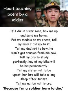 an image of a soldier with the words heart touching poem by a soldier