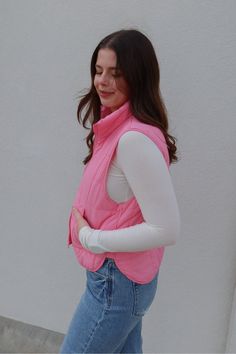 Stay cozy and stylish in our So Much To Say Pink Puffer Vest! With a quilted design, front zipper closure, and pockets, this vest offers both fashion and functionality. The relaxed fit ensures comfort while adding a pop of color to any outfit. Perfect for chilly days! -Fits true to size -Model 5'8" wearing size small -Fabric: 100% Nylon Trendy Solid Color Cold Weather Vest, Trendy Solid Vest For Cold Weather, Trendy Winter Vest For Everyday Wear, Sleeveless Puffer Jacket For Spring, Sporty Spring Quilted Puffer Jacket, Casual Sleeveless Puffer Jacket With Pockets, Casual Sleeveless Puffer Jacket, Sporty Spring Outerwear Vest, Trendy Nylon Spring Vest