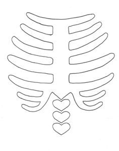 the outline of a skeleton with two hearts on it's chest is shown in black and white