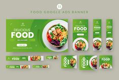 food google ads banner templates with green and white color scheme for restaurant or cafe