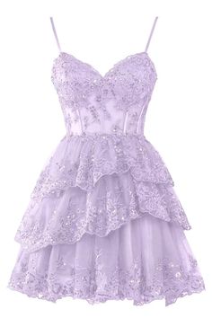 a purple dress with white lace on it