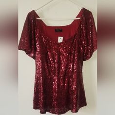 Very Flattering Red Sequin Blouse From Lane Bryant - Limited Edition - New! Perfect For Holiday Parties, Date Night, Girl's Night Out, Etc! Short Sleeve Tops For Night Out Holiday, Red Short Sleeve Holiday Top, Red Short Sleeve Top For Holidays, Red Sequin Evening Blouse, Red Sequined Blouse For Evening, Fitted Christmas Evening Tops, Red Tops For Festive Party Season, Red Sequined Top For Christmas, Red Festive Top For Party Season