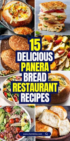 the top ten delicious panera breads and salads are shown in this collage