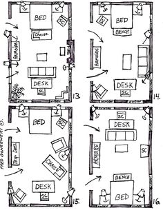 the floor plan for an apartment with two separate rooms and one living room in each