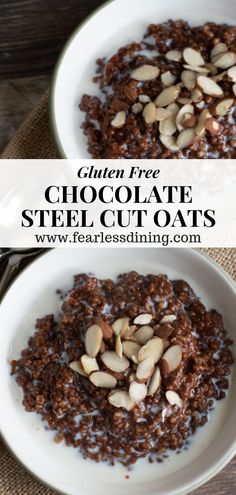 two bowls filled with chocolate steel cut oats