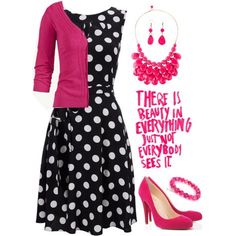 Black And Pink Outfit, Flattering Clothes, Wild Print, Miami Style, Dots Dress, Retro Mode, Black And Pink, Pink Outfit