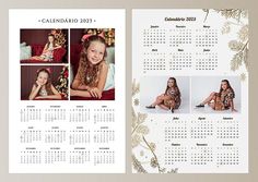 a calendar with two photos on the front and back cover, in gold foil leaves