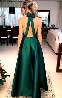 MACloth Halter V Neck Satin Long Prom Dress Green Formal Evening Gown Green Satin Prom Dress, Dark Green Prom Dress, Dark Green Prom Dresses, Prom Dress Green, Satin Long Prom Dress, Emerald Green Prom Dress, Green Evening Gowns, Black Tie Attire, 2021 Prom Dresses