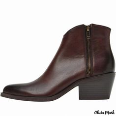 Olivia Mark - Premium Retro Brown Ankle Boots with Pointed Toe and Martin Boot Style Brown High Heels, Heels Elegant, Boot Design, Leather Belt Buckle, Rough Heels, Black Dress Shoes, Classic Brown, Pointed Heels, High Heel Boots Ankle