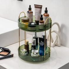 This turntable organizer can be used as: perfume holder organizer, bathroom organizer countertop, nail polish organizer, dresser organizer countertop, skin care organizer, spice racks, fruit case, etc. The bedroom, bathroom, closet cabinet, kitchen, dresser, office, or countertop are good places to place it. Colors: White Clear/Green/Gold Size: 2 Tiers/3 Tiers Material: Plastic & Alloy Steel Style: Light luxury Mounting Type: Tabletop Mount Size: 2 Tier. Diy Makeup Organizer, Rotating Makeup Organizer, Organize Bathroom Countertop, Bathroom Counter Organization, Counter Organization, Vanity Shelves, Makeup Organization Diy, Perfume Organization, Countertop Organization