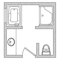 a floor plan for a bathroom with toilet, sink and bathtub in the center