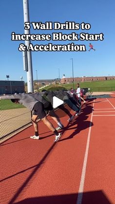 three men on a tennis court with the words 3 wall drills to increase block start and accelerate