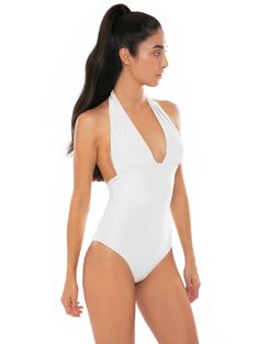 Woman one piece swimsuit White solid color Deep neckline on the back V neck Adjustable straps on the neck Composition: 90% Polyamide 10% Elastane Care instructions: Cold hand wash. Do not soak. Do not iron. Do not dry off in contact with other garments. Rinse after contact with chlorine or salt water | MC2 Saint Barth Women's White One Piece Swimsuit | SS18 Elegant Backless One-piece Swimsuit For Pool, Elegant Backless One Piece For Pool, Elegant Backless One-piece For Pool, Halter Neck Bodysuit For Poolside, Summer Poolside Bodysuit With Back Closure, Summer Bodysuit With Back Closure, One-piece Swimwear With Back Closure For Summer, Elegant Poolside Swimwear With Back Closure, Elegant Halter Neck Bodysuit For The Beach