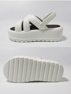 DETAILS Velcro Hollow out Solid color White Synthetic Wedge Sandals With Thick Bottom, White Platform Sport Sandals For Beach, White Open Toe Eva Sandals, White Flat Synthetic Slingback Sandals, White Flat Sandals With Eva Material, Trendy White Platform Slingback Sandals, Trendy White Platform Sport Sandals, White Flat Eva Sandals, White Casual Slingback Sport Sandals