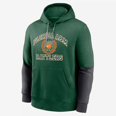 The Rattlers hold a unique place within the cultural fabric and tapestry of Florida A&M, personifying the promise of representation for generations to come. Honor your school with this pullover hoodie. Nike Hoodie For Fall Fan Gear, Nike Cotton Hoodie For Fan Gear, Nike Cotton Hoodie For Sports Events, Nike Cotton Sweatshirt For Fans, Green Collegiate Cotton Hoodie, Nike Collegiate Hoodie For Fall, Green Cotton Hoodie For Sports Events, Am Club, Unique Place