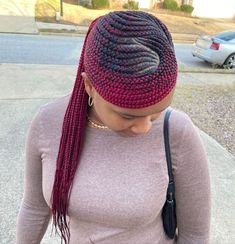 Black and Pink Cornrow Braids Trendy Cornrow Hairstyles, Two Cornrow Braids, Big Cornrows, Small Cornrows, Different Braid Styles, Half Cornrows, Straight Back Cornrows, Twist Cornrows, Scalp Braids