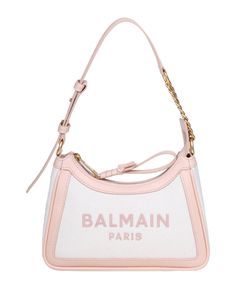 Best price on the market at italist | Balmain Balmain B-army 26 Bag In Canvas And Leather Luxury Pink Bags With Palladium Hardware, Luxury Pink Canvas Shoulder Bag, Designer Pink Coated Canvas Shoulder Bag, Balmain Pink Bag, Army Bag, Balmain Bag, Canvas Shoulder Bag, French Design, Bags Designer Fashion