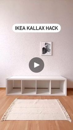 an ikea kallax hack is displayed on the wall next to a rug