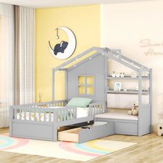 a child's bedroom with a bunk bed and stairs