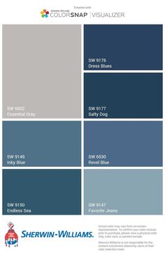 the color scheme for sheryln - williams's blue and gray paint swatches