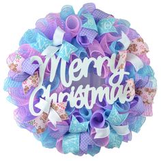 Merry Christmas Pastel Wreath - Christmas Decor - Outdoor Front Door Wreath - Pink Purple Turquoise White Gingerbread - Pink Door Wreaths White Gingerbread, Christmas Pastel, Pastel Wreath, Turquoise Door, Candy Christmas Tree, Buffalo Plaid Christmas Tree, Red Wreath, Christmas Tree Bows, Pink Door