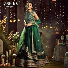 A wedding day is made all the more special with this beautiful silk and velvet lehenga for the bride and dreamy emerald green silk lehengas for the bridesmaids.  #taneira #taneirawomen #taneirabrides #bridesofindia #bridestobe #lehenga #ethnic #ethnicwear #traditional #indianfashion #wedding #weddingdress #weddinginspiration Holiday Shoot, Velvet Lehenga, Ethnic Dress, Traditional Sarees, Indian Ethnic Wear