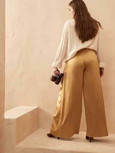 The sensation of silk is here to stay with our soft and satiny charmeuse that is luxurious and easy to care for.  This high waisted pant is light, flowy, and captivating in movement.  Machine washable.  WIDE-LEG FIT: High waisted.  Straight from wais Silk Pant, Ultra Wide, High Waist Fashion, Silk Pants, Silk Charmeuse, Long Length, High Waisted Pants, Extra Long, Wide Leg