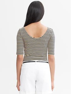 Striped Elbow-Sleeve Tee - the scooped back neckline is adorable!! Stretch Scoop Neck Tops For Day Out, Chic Stretch Tops With Scoop Back, Scoop Neck Tops For Day Out, Fitted Scoop Neck Top For Day Out, Chic Spring Top With Scoop Neck, Chic Spring Tops With Scoop Neck, Chic Scoop Neck Tops For Spring, Chic Scoop Neck Top For Day Out, Fitted Scoop Neck Blouse For Spring