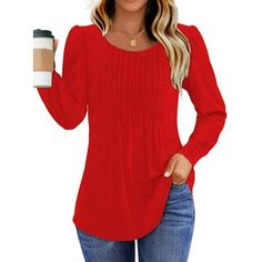 Fantaslook Pleated Blouses for Women Puff Long Sleeve Tunic Tops Dressy Casual Fall Shirts Womens tops is the must-have for a fashionable fall wardrobe. Dressy blouses for women are designed with pleated crew neck and charming puff long sleeves that add a touch of sophistication to any outfit. The puff sleeve tops for women, flowy design ensures a flattering fit for all body types, provide a feminine flair that is both trendy and classic. The long sleeve shirts pleated style in the middle gives Fall Outfits With Jeans, Fall Tunic, Dressy Blouses, Fall Tunics, Tunic Tops For Leggings, Women Fall Tops, Fall Blouse, Womens Tops Dressy, Flowy Design