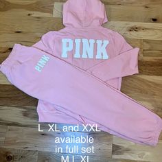 Rare Htf Sold Out At Vs Rosy Nectarine Chenille Logo Sweatshirt Full Zip Hoodie Jacket And Matching Sweatpants .. Super Cute Outfit!! Authentic Nwt Vs Pink Victoria Secret Bundle Items To Save - Many More Items To Post Pink Relaxed Fit Long Sleeve Set, Pink Cotton Tracksuit For Loungewear, Pink Cotton Loungewear Tracksuit, Cotton Stretch Tracksuit, Casual Pink Cotton Pant Set, Casual Pink Pant Set For Spring, Pink Spring Tracksuit For Loungewear, Casual Pink Fall Sets, Pink Cotton Sweats Sportswear