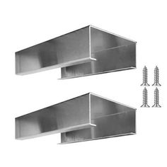 three stainless steel shelf brackets with screws on each side and one in the middle