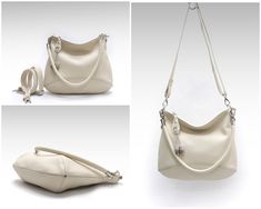 "I made this hobo bag of soft Italian pebbled leather of excellent quality in ivory. If you want to change the color, just select it in the menu when buying. This bag model exists in three sizes: L, M, S. Please select the size you want when buying. This soft comfortable bag has the average size ( M ). You can put in it all the things that every woman needs throughout the day. The soft form and two detachable handles (a short round handle and a long crossbody strap ) make this bag comfortable fo White Leather Hobo Bag For Everyday, Everyday White Leather Hobo Bag, Modern Cream Soft Leather Hobo Bag, Modern White Soft Leather Hobo Bag, Versatile White Soft Leather Hobo Bag, Everyday White Soft Leather Hobo Bag, White Hobo Bag With Handle Drop For Everyday Use, Cream Leather Hobo Bag With Detachable Handle, Cream Soft Leather Crossbody Hobo Bag