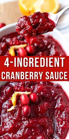 Cranberry Sauce in a bowl Three Ingredient Cranberry Sauce, How To Make Fresh Cranberry Sauce, How To Make Cranberry Sauce Recipe, Fresh Cranberries Sauce, Cranberry Sauce With Orange Liquor, How To Make Homemade Cranberry Sauce, Fresh Cranberry Sauce With Oranges, Cranberry Mandarin Orange Sauce, Fresh Cranberry Sauce Recipes Easy