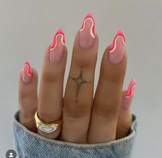 Summer Nails 2024 Almond Shape, Fun Summer Almond Nails, Bahama Nails, Vivi Aesthetic, Pink Almond Nail Designs, Bright Pink Nails, Unghie Nail Art, Hot Pink Nails, Summer Toe Nails